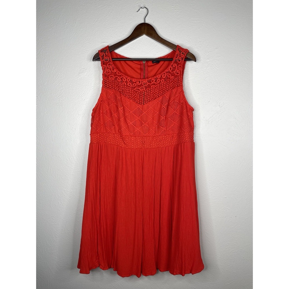Torrid Gauze Crinkle Crochet Tie High Neck Tank Dress Coral Red Size 20 Fall